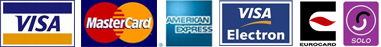 Credit cards: Visa, MasterCard, American Express, Visa Electron, Eurocard and Solo