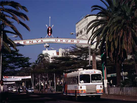  Kenyatta Avenue, with arch celebrating Kenya's Uhuru (Independence) 