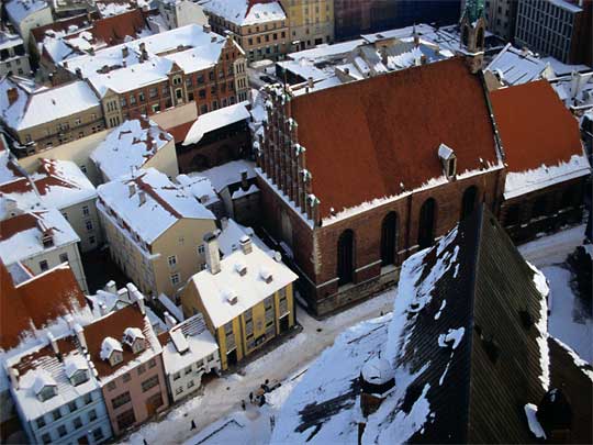  View of Old Town from spire of St John's Church, Riga
