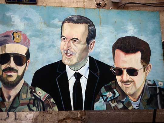  Mural of former president Assad and his sons; Bashir, on right, is now president