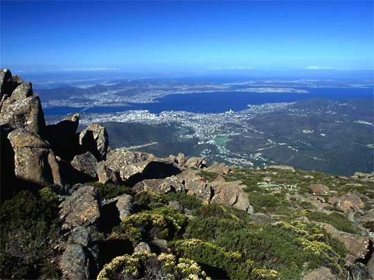  View over city and Derwent River from Mount Wellington