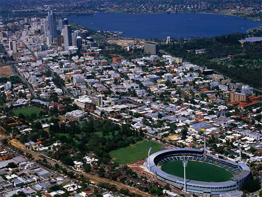  Aerial view of city and Subiaco Oval