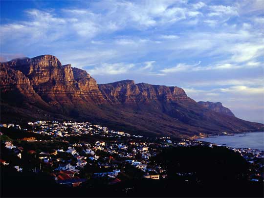 Camps Bay, with Twelve Apostles mountain range in background