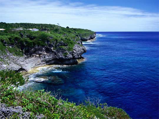 Surrounded by limestone cliffs and deep blue Pacific Sea