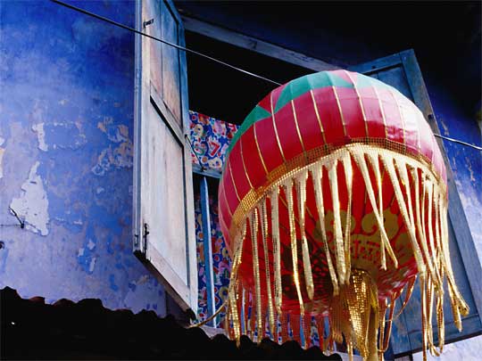  Jellyfish like lantern adorns a Chinatown alley