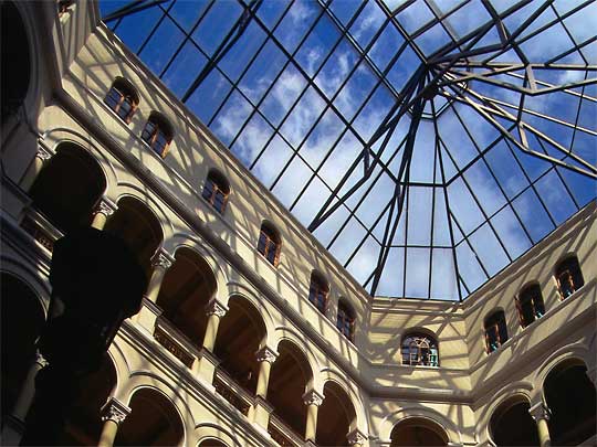  One of Medellín's historic buildings converted into a modern commercial center
