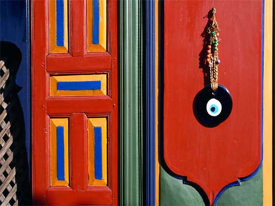  An evil eyeful on facade of Kybele Hotel, Sultanahmet