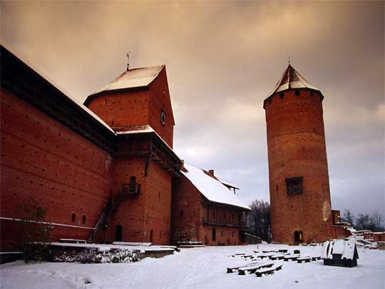  Rust coloured Turaida Castle dusted with snow