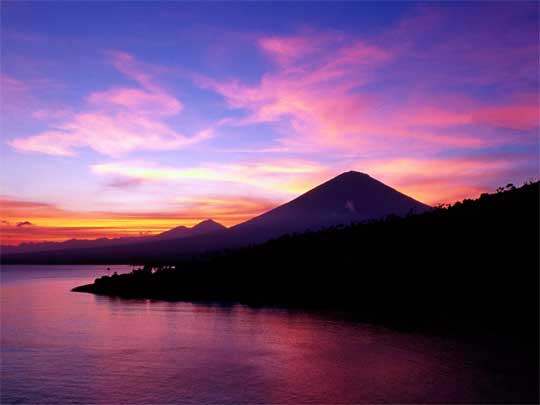 Sunset over Gunung Agung, Bali's highest and most revered mountain