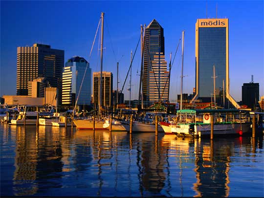  Early morning sunshine over St John's River and city skyline