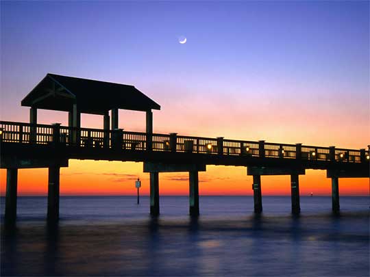  Gold-orange sunset over pier at Clearwater Beach, just outside Tampa