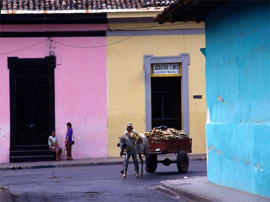  Colorful Granada street, complete with horse, cart and chatting locals