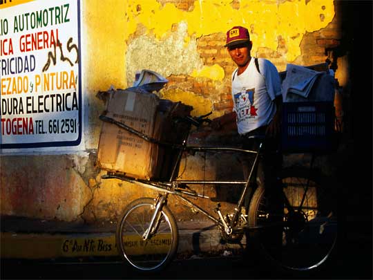  Local man on late-afternoon paper round, San Miguel