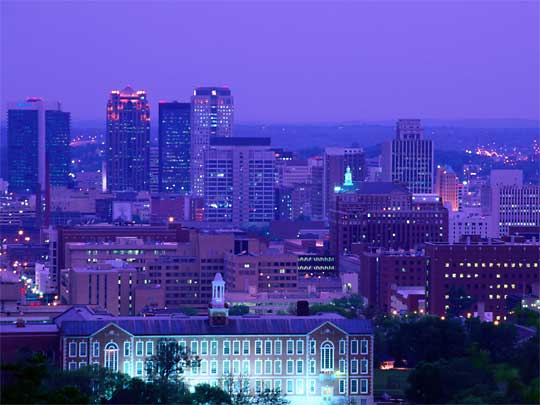  View over downtown, which appears almost entirely purple
