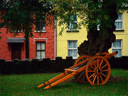  Pastel homes and horse cart in Clarinbridge, just south of Galway City