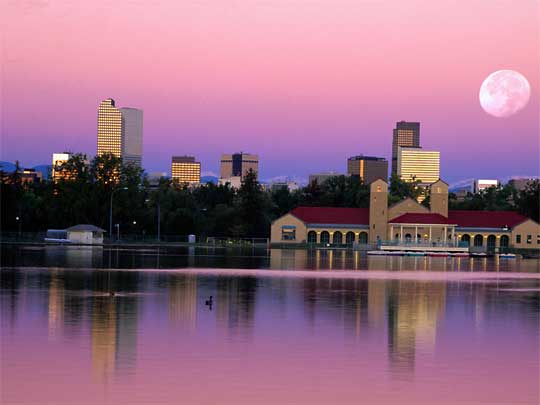  Rose coloured sunset over Ferril Lake in City Park
