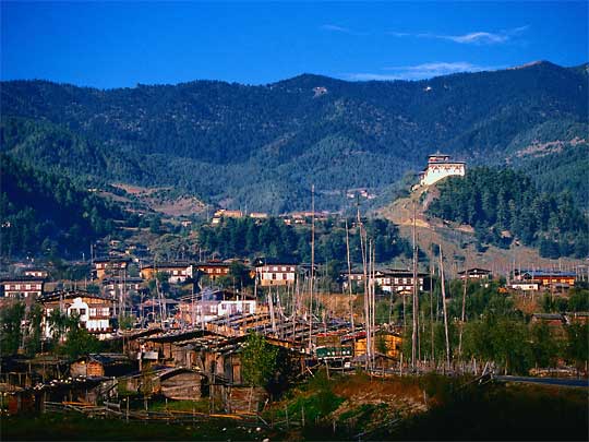  View over Jakar, with Lhakhang (village temple) in background