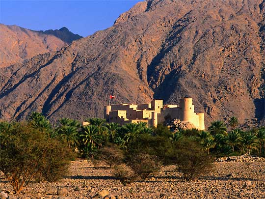  Al Nakhal Fort, with Hajar Mountains in background