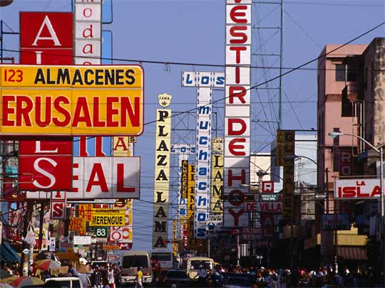  Street signs in old quarter of Santo Domingo, Dominican Republic's capital city