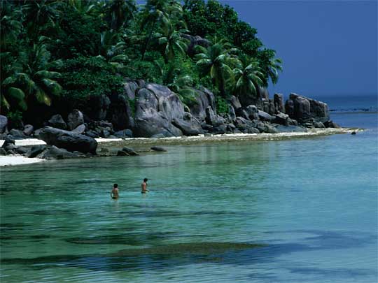  Bathers at Anse Source d'Argent (Bay of the Source of Silver) Beach