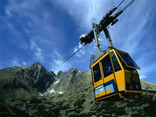  Cable car ascending Lomnický štít, High Tatras Mountains
