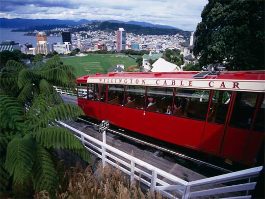  Wellington cable car descending through the city's Botanical Gardens