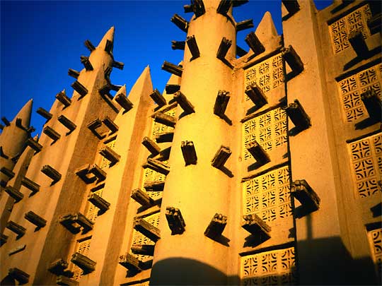  Traditional Sahelian mud brick mosque on Niger River, east of Mopti