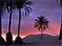Sunrise over palms in the sand, near Douz, southern central Tunisia