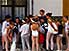 Small ballet students and their teacher, about to begin class