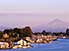 View over Columbia River and Portland Harbor, with peak of Mt Hood in background